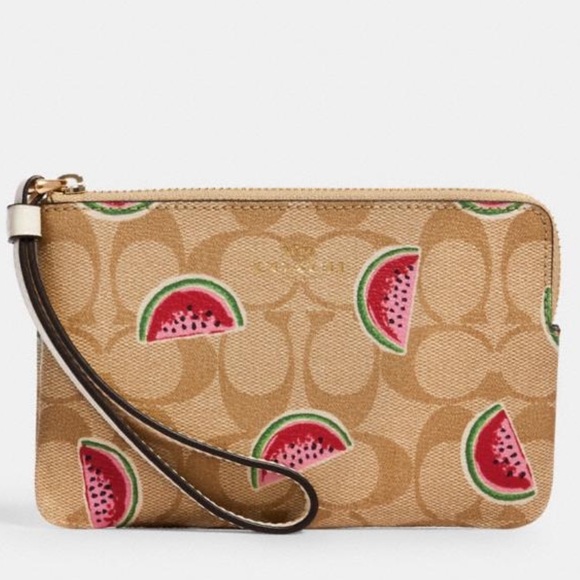 Coach Graphic Monogrammed Scattered Watermelon Print Zip Wristlet. - Picture 1 of 5